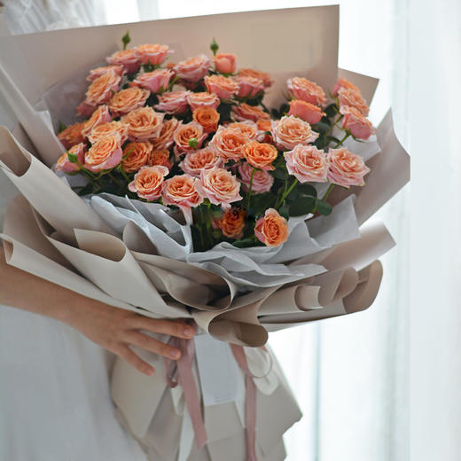 蔷薇花束橙色复古色创意好看多头玫花束送老婆爱人闺蜜朋友生日求婚