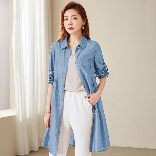 丁摩【断码清仓】春秋新款中长款衬衫女士薄款防晒衬衣款外套外披开衫Q121180 商品图5