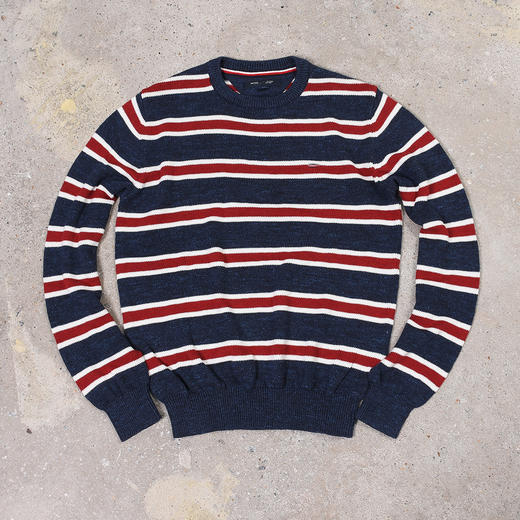 薄款 条纹拼色纯棉 胸前刺绣 圆领毛衣/针织衫 多色 T-1089 商品图7