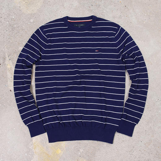 薄款 条纹纯棉 胸前刺绣 圆领毛衣/针织衫 T-1087 商品图6