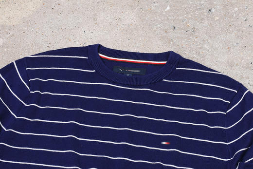 薄款 条纹纯棉 胸前刺绣 圆领毛衣/针织衫 T-1087 商品图8