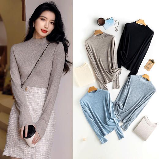壳木初秋打底衫半高领加绒保暖毛线衫 韩版内搭修身长袖上衣 商品图1