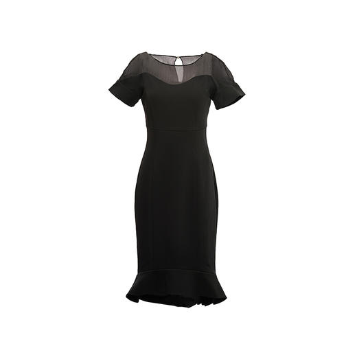 【角度浪漫】黑色流线拼纱造型袖角度圆弧下摆连衣裙/0000751 商品图4