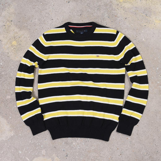 薄款 条纹拼色纯棉 胸前刺绣 圆领毛衣/针织衫 多色 T-1089 商品图3