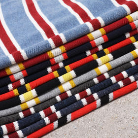 薄款 条纹拼色纯棉 胸前刺绣 圆领毛衣/针织衫 多色 T-1089