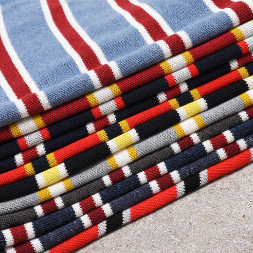 薄款 条纹拼色纯棉 胸前刺绣 圆领毛衣/针织衫 多色 T-1089 商品图0