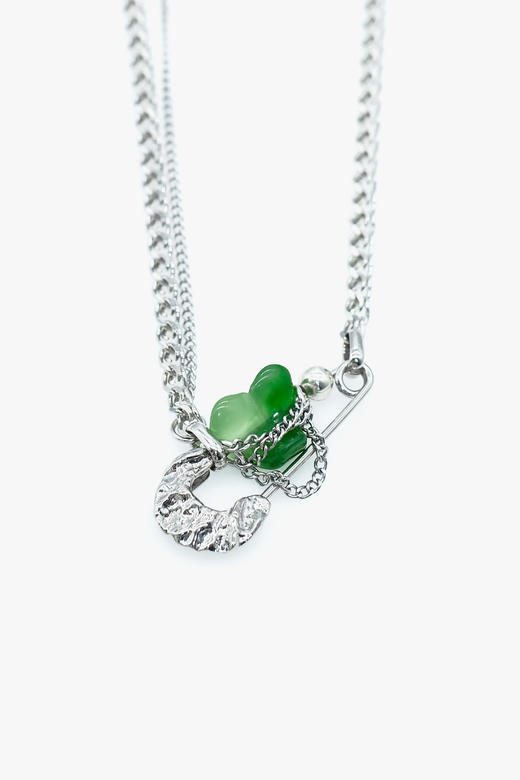 21AW TABOO｜愚人船 爱心钩系列 - 玉石色爱心钩别针项链 商品图1