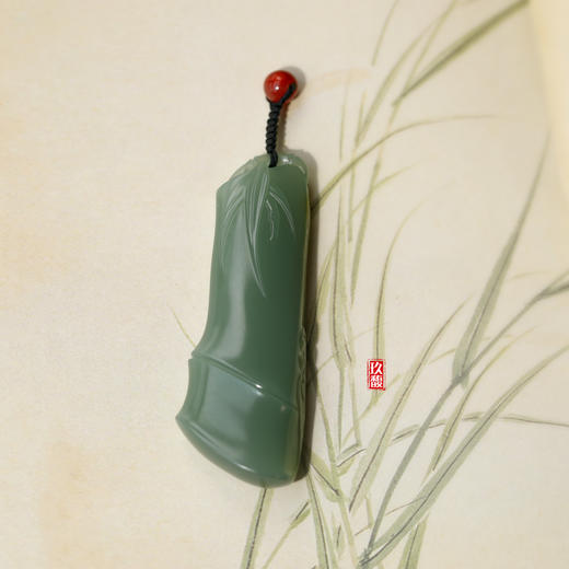 和田玉（青玉-无结构沙枣青）挂件--节节高/ 竹节23g 商品图4