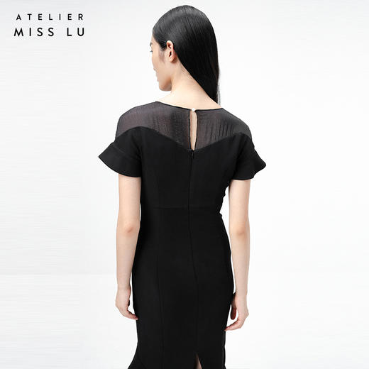 【角度浪漫】黑色流线拼纱造型袖角度圆弧下摆连衣裙/0000751 商品图3