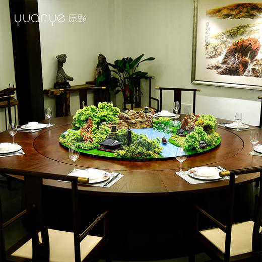 酒店餐桌花摆花新中式高端仿真花圆桌装饰摆件包厢转盘中间微景观 商品图1