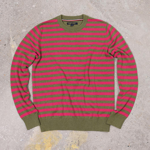 薄款 条纹纯棉 胸前刺绣 圆领毛衣/针织衫 T-1092 商品图2