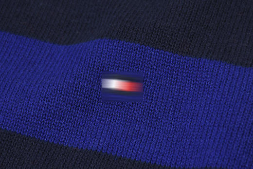 薄款 黑蓝横纹纯棉 胸前刺绣 圆领毛衣/针织衫 T-1090 商品图6