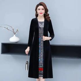 AA JY洋气显瘦显高档大码假两件套金丝绒连衣裙【优】