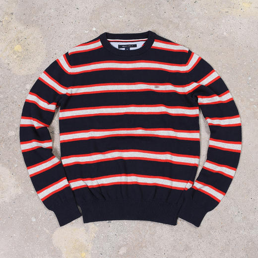 薄款 条纹拼色纯棉 胸前刺绣 圆领毛衣/针织衫 多色 T-1089 商品图2