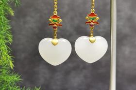 【御珠宫坊】金镶羊脂白玉爱心耳坠