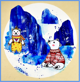 7-8岁综合创意画《北极熊的冰雪世界》冬天/冬季【自动发货：下单后，点击手机短信中收到的链接，即可获取文件下载的链接；如有任何问题，可添加客服微信hm33268获得帮助】
