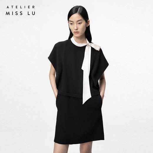 【复古迷情】香槟色飘带设计落肩宽松连衣裙/0000753 商品图1