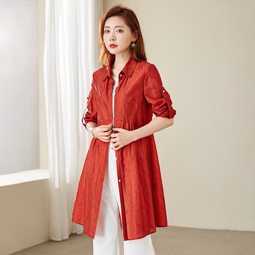 丁摩【断码清仓】春秋新款中长款衬衫女士薄款防晒衬衣款外套外披开衫Q121180 商品图1