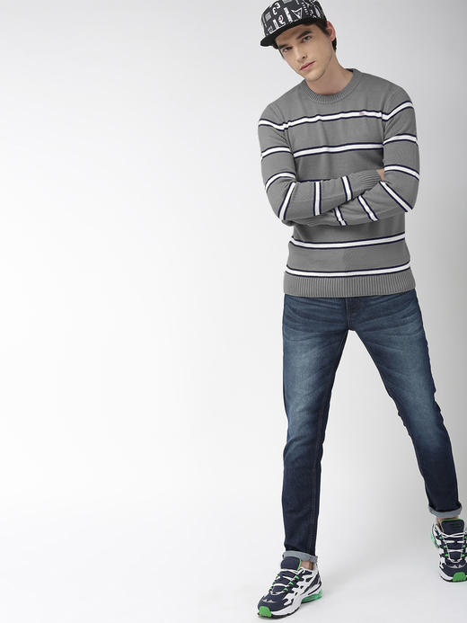 条纹撞色棉质 胸前刺绣 圆领毛衣/针织衫 特惠 T-1086 商品图0