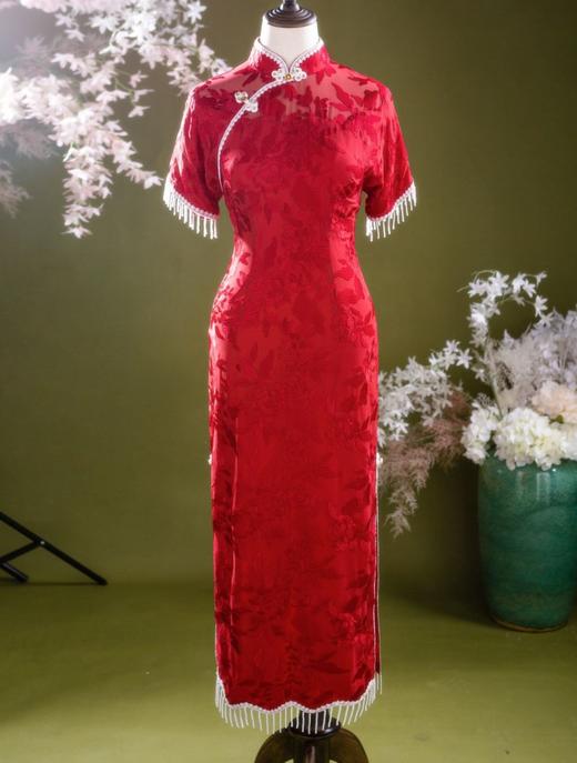 荷言HEYEN 当户理红妆 玫瑰红真丝乔其绣花面料 商品图3