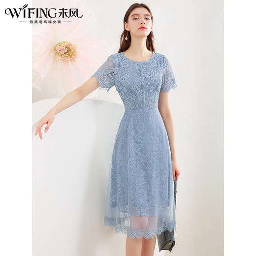 高级蕾丝网纱轻熟女人味连衣裙2024年夏季新款 商品图1