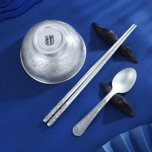 子佩集S999银【莲连有余】碗筷勺摆件套装【BX0460596-4】2108 商品图12