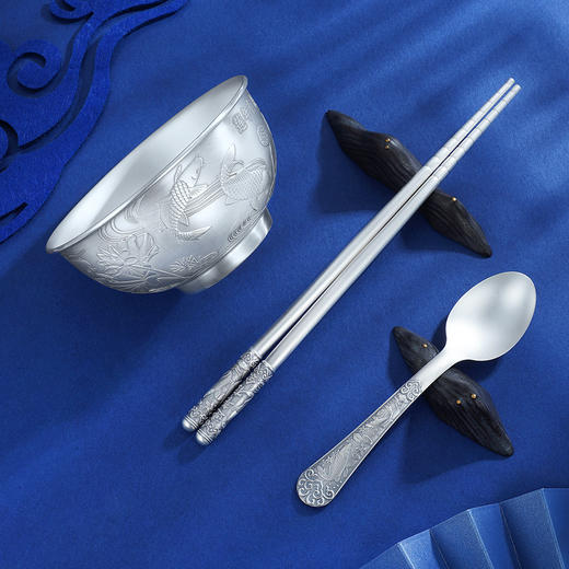 子佩集S999银【莲连有余】碗筷勺摆件套装【BX0460596-4】2108 商品图11