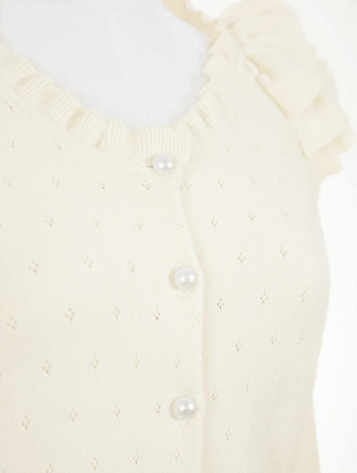 TYNVIE 花边肩饰圆领针织开衫-象牙白 商品图3