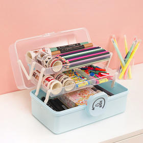 开学季福利！【文具收纳盒】大容量三层折叠收纳工具箱大小号三层多功能双层绘画素描透明铅笔盒儿童学生画箱手提便携文具箱美术生专用整理收纳盒子