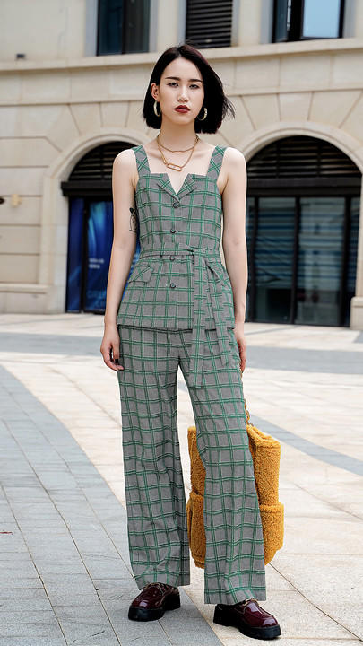 【内购不退换】臣禾绿色格纹吊带背心马甲9213053876 商品图4