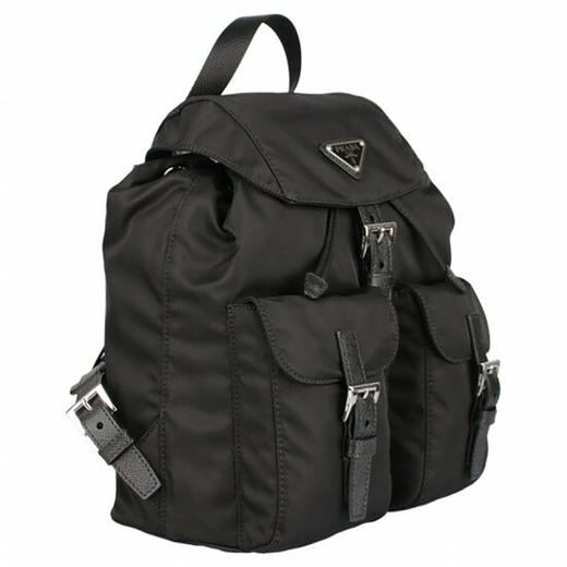【一】PRADA 普拉达 女士 Re-Nylon 再生尼龙珐琅金属三角形徽标小号双肩背包 黑色 1BZ677 RV44 F0002 OOO 商品图1