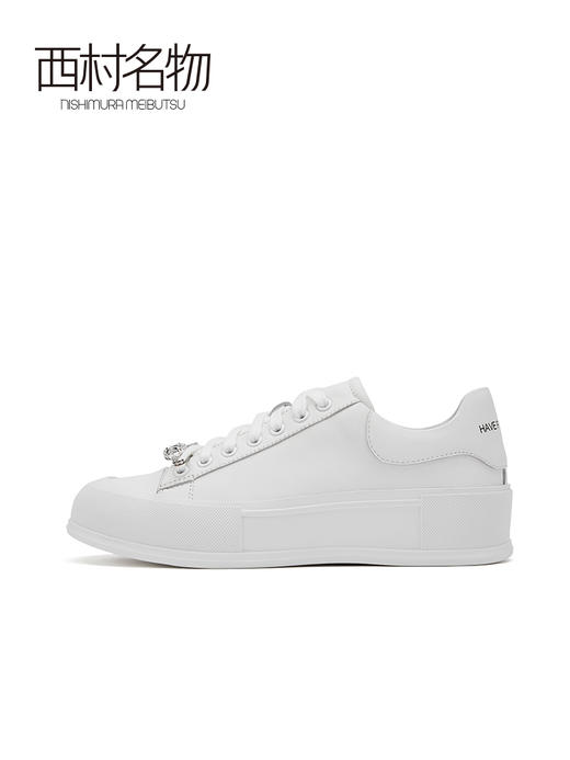 西村名物2021秋季新款小白鞋女夏帆布鞋板鞋厚底一脚蹬薄款X21CM33131 商品图1