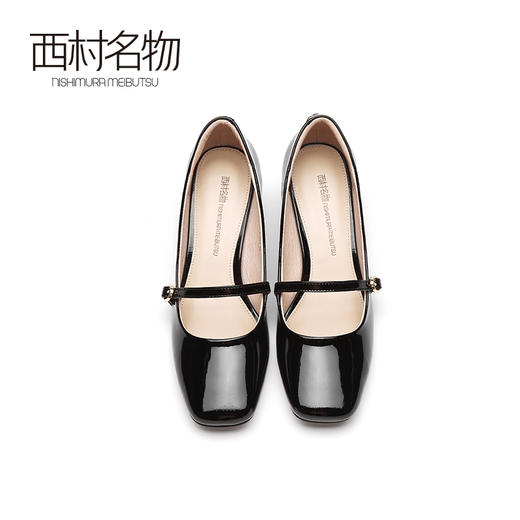 西村名物2021秋季新款英伦风粗跟女中跟一字带女鞋百搭单鞋X21CE33051 商品图2