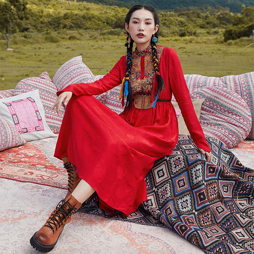 千金裘绣花复古连衣裙  | 杨丽萍老师同款 |  藏蓝色 红色 商品图10