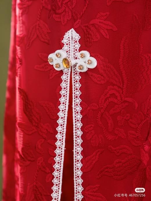 荷言HEYEN 当户理红妆 玫瑰红真丝乔其绣花面料 商品图6