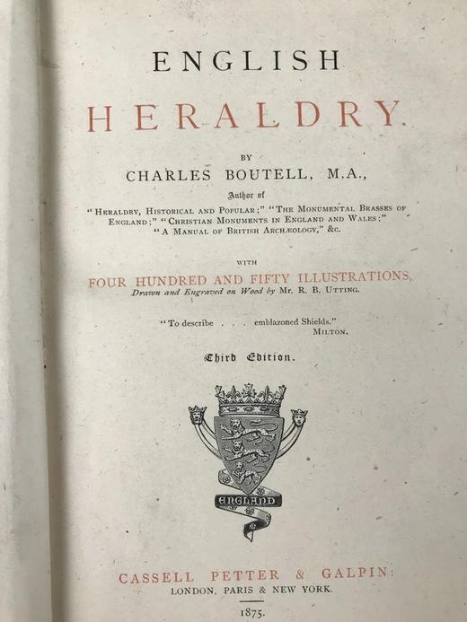 1875年 布铁尔《英国纹章学》 450幅插图（含少量手工上色） 漆布精装32开 商品图2