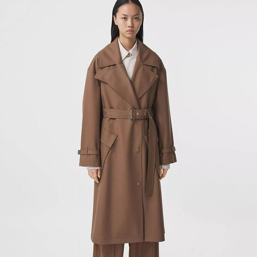 【二】BURBERRY 巴宝莉 女士口袋细节羊毛束带大衣 棕色 8038930 A7404 商品图1