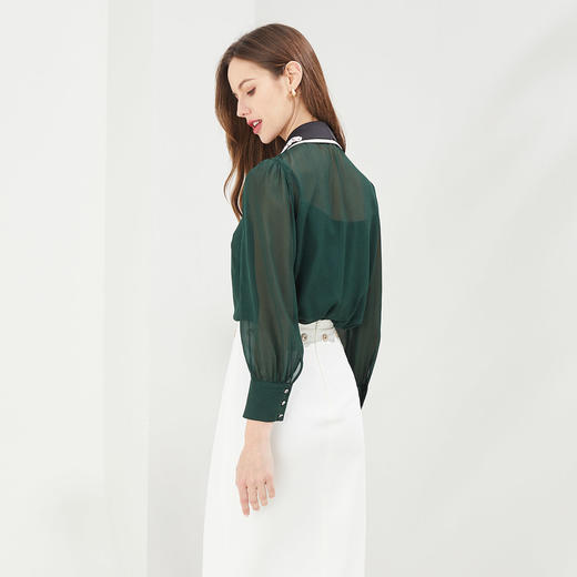 QE21A斯尔丽瑟俪2021夏季上新女士休闲宽松双领钉珠长袖衬衫 商品图1