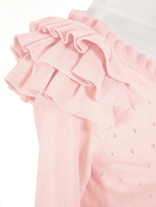 TYNVIE 花边肩饰圆领针织开衫-粉色 商品图4