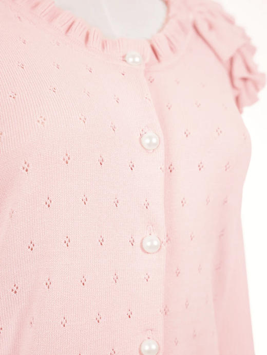 TYNVIE 花边肩饰圆领针织开衫-粉色 商品图3