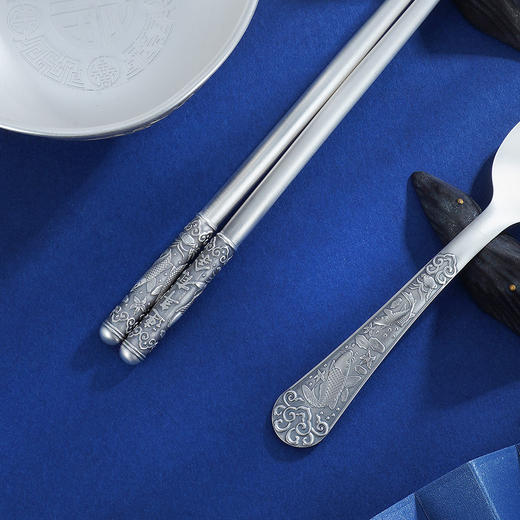 子佩集S999银【莲连有余】碗筷勺摆件套装【BX0460596-4】2108 商品图4