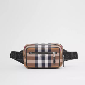 BURBERRY 巴宝莉 男士格纹棉质帆布拼皮革腰包 棕色 8042038 A8773