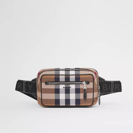 BURBERRY 巴宝莉 男士格纹棉质帆布拼皮革腰包 棕色 8042038 A8773 商品图0