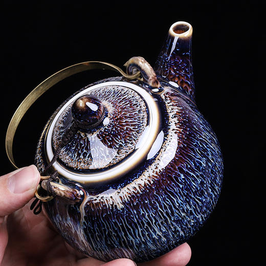 曜变天目泡茶壶单壶陶瓷大号铁胎提梁壶过滤单个纯手工侧把壶 商品图2