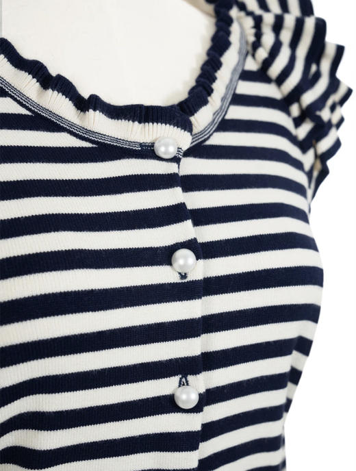 TYNVIE 花边肩饰圆领针织开衫-蓝白条纹 商品图3