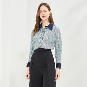 QE22A斯尔丽瑟俪2021年秋季上新撞色蝙蝠袖碎花衬衫