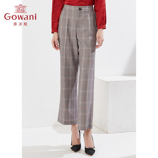 乔万尼早春新款格纹长裤气质西装裤英伦风微喇直筒裤EI3F178 商品图1