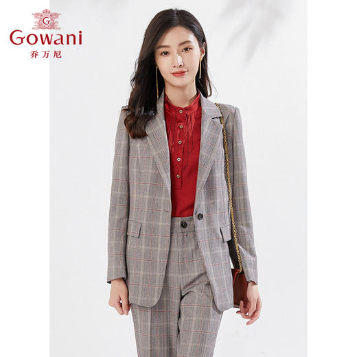 乔万尼春季新款西装外套通勤气质格纹英伦风收腰一粒扣EI3B179 商品图1