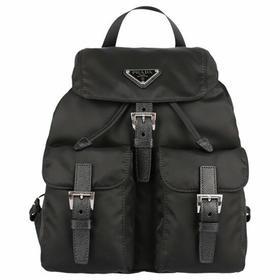 【一】PRADA 普拉达 女士 Re-Nylon 再生尼龙珐琅金属三角形徽标小号双肩背包 黑色 1BZ677 RV44 F0002 OOO