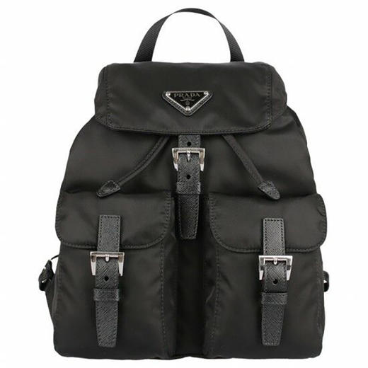 【一】PRADA 普拉达 女士 Re-Nylon 再生尼龙珐琅金属三角形徽标小号双肩背包 黑色 1BZ677 RV44 F0002 OOO 商品图0